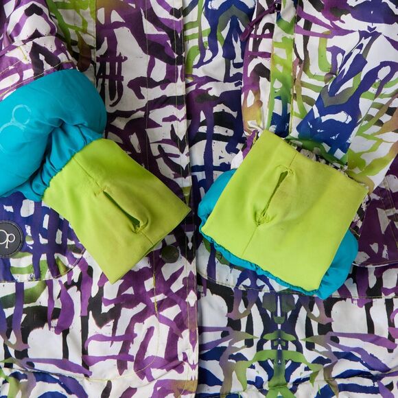 Vtg OP Ocean Pacific Women's Medium Snowboard Jacket Multicolor Hooded Y2K 90s - Picture 4 of 15